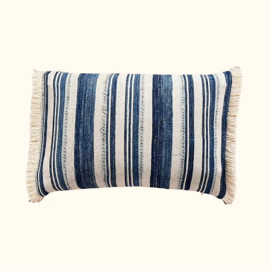 Indigo Woven Stripe Pillow - 11" x 17" - North Africa - 150d