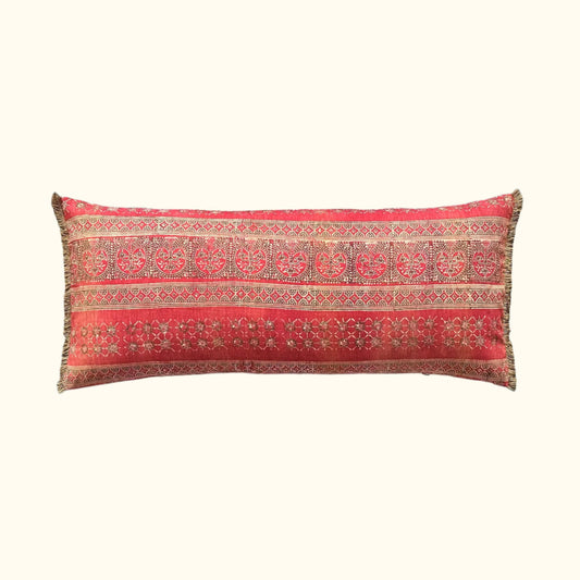 Vintage Block Print Pillow - 16" x 36" - India - 1571a