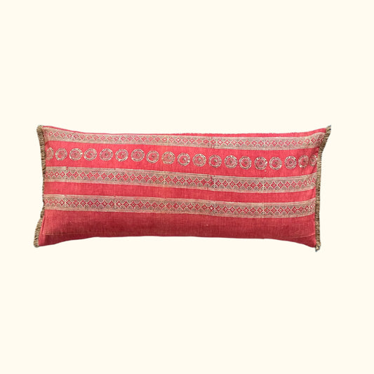 Vintage Block Print Pillow - 16" x 36" - India - 1571b