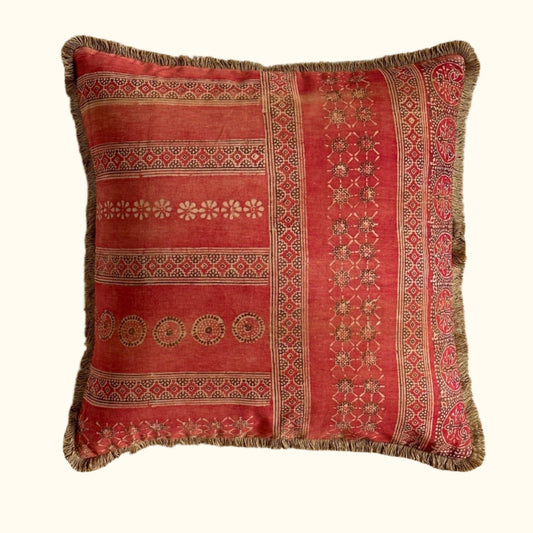 Vintage Block Print Pillow - 22" x 22" - India - 1571e