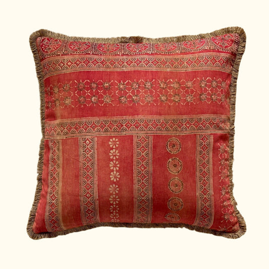 Vintage Block Print Pillow - 22" x 22" - India - 1571d