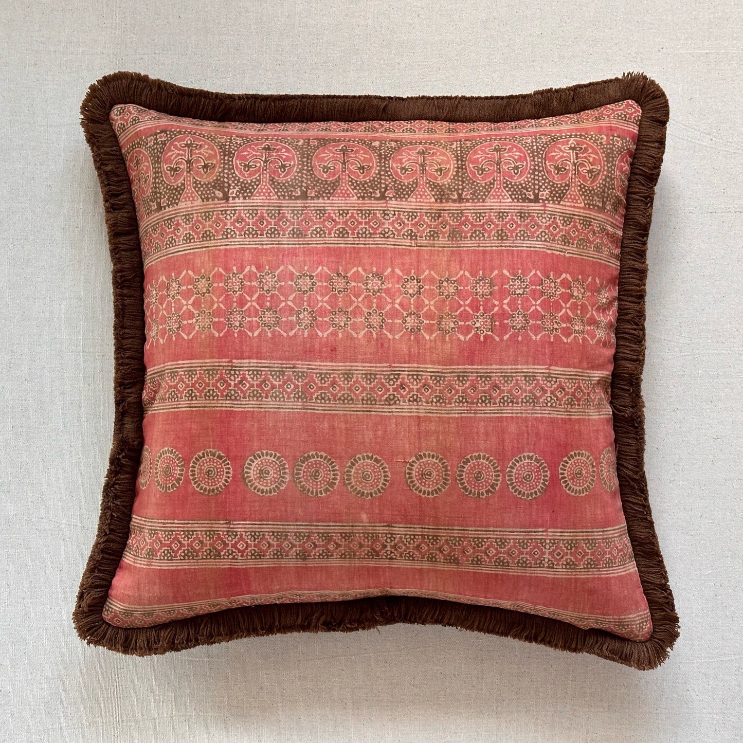 Vintage Block Print Pillow - 22" x 22" - India - 1572a