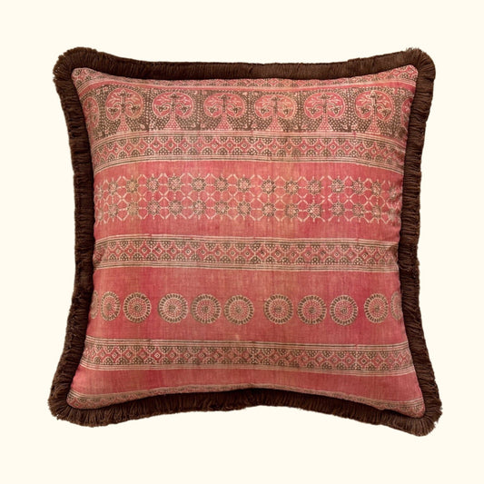 Vintage Block Print Pillow - 22" x 22" - India - 1572a