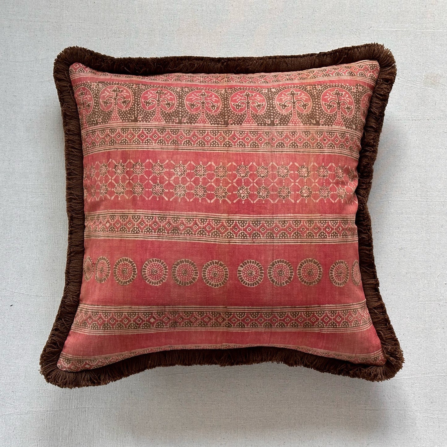 Vintage Block Print Pillow - 22" x 22" - India - 1572b