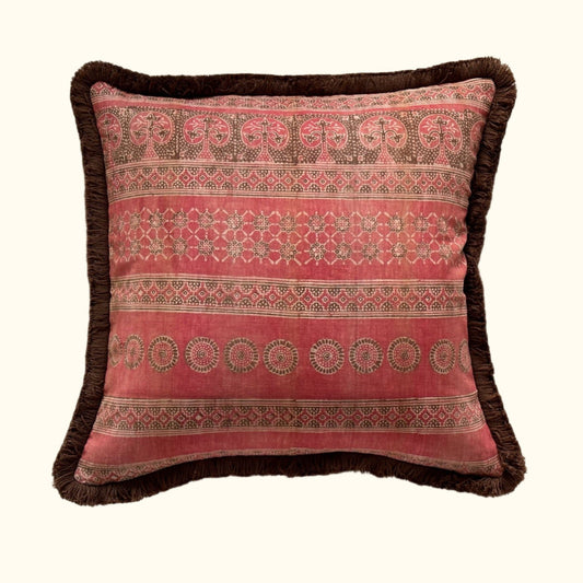 Vintage Block Print Pillow - 22" x 22" - India - 1572b