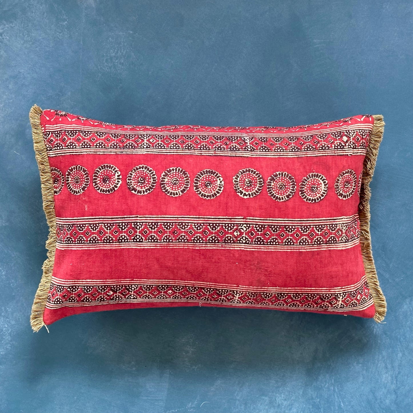 Vintage Block Print Pillow - 13" x 20" - India - 1573b