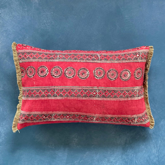 Vintage Block Print Pillow - 13" x 20" - India - 1573b