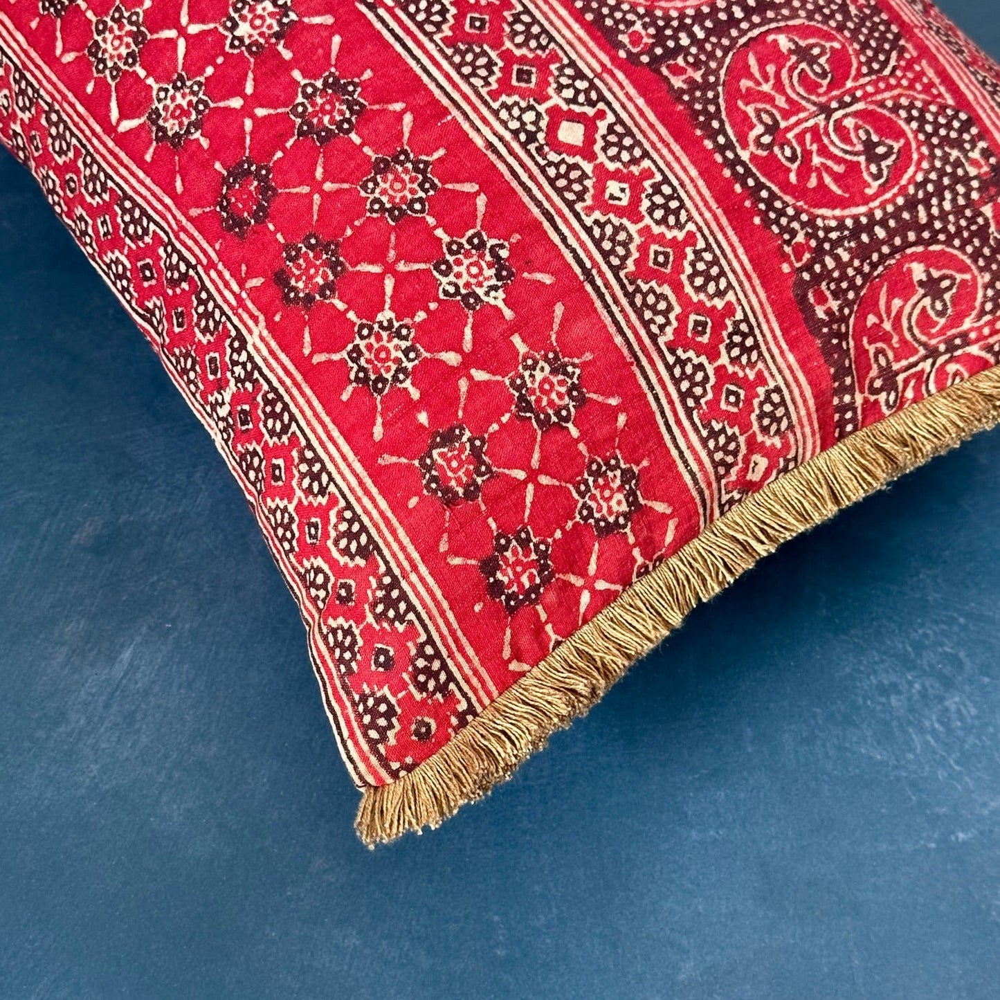 Vintage Block Print Pillow - 13" x 20" - India - 1573b