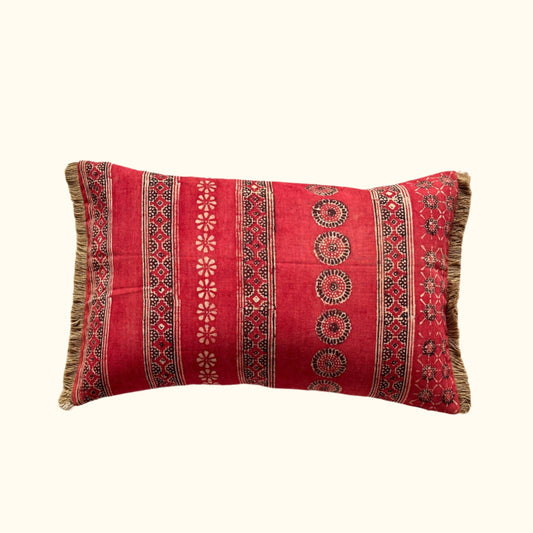 Vintage Block Print Pillow - 13" x 20" - India - 1573c