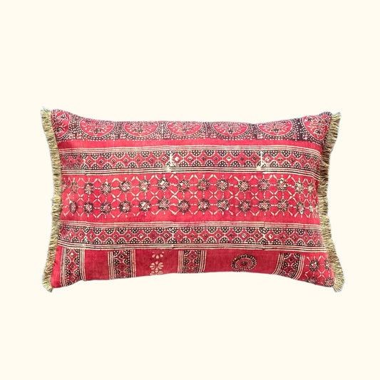 Vintage Block Print Pillow - 13" x 20" - India - 1573d