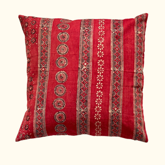 Vintage Block Print Pillow - 20" x 20" - India - 1573e