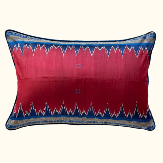 Silk Ikat Sari Pillow - 16" x 24" - India - 162c