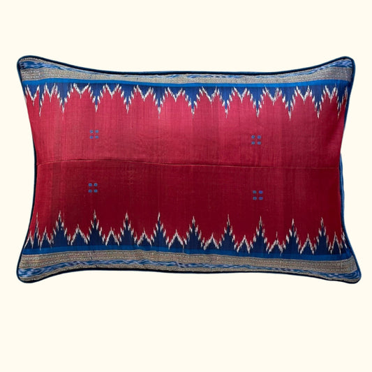 Silk Ikat Sari Pillow - 16" x 24" - India - 162d