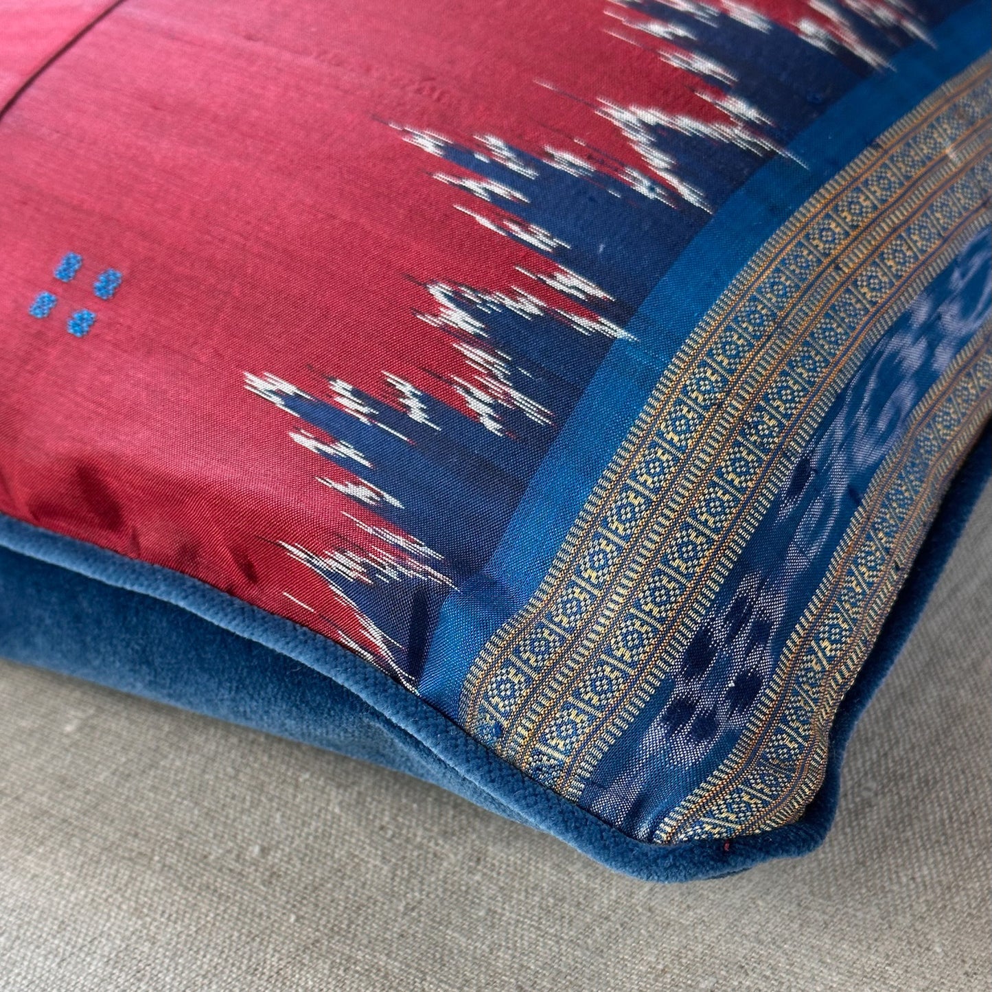 Silk Ikat Sari Pillow - 16" x 24" - India - 162e