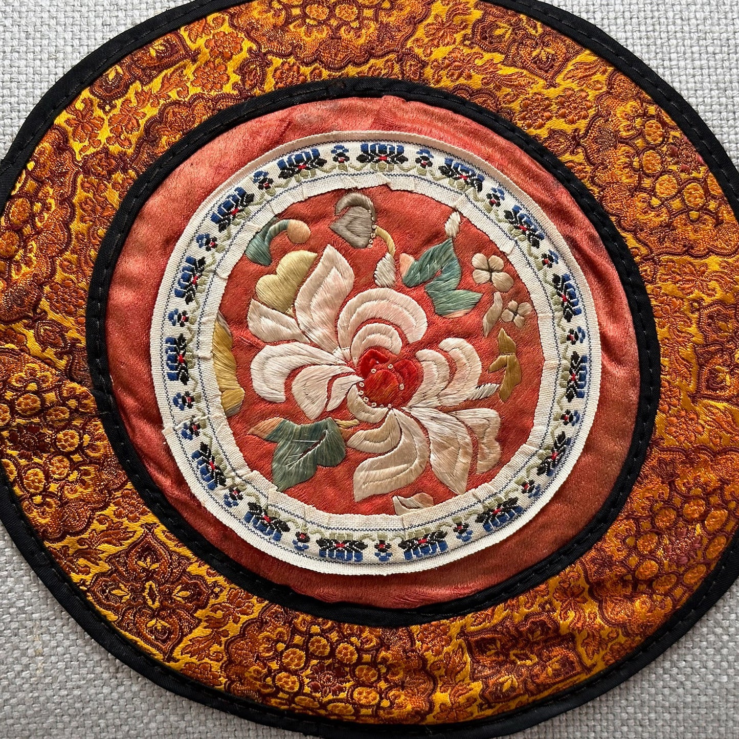 Vintage Silk on Silk Embroidery Pillow <br> - 11" x 17" - China - 173a