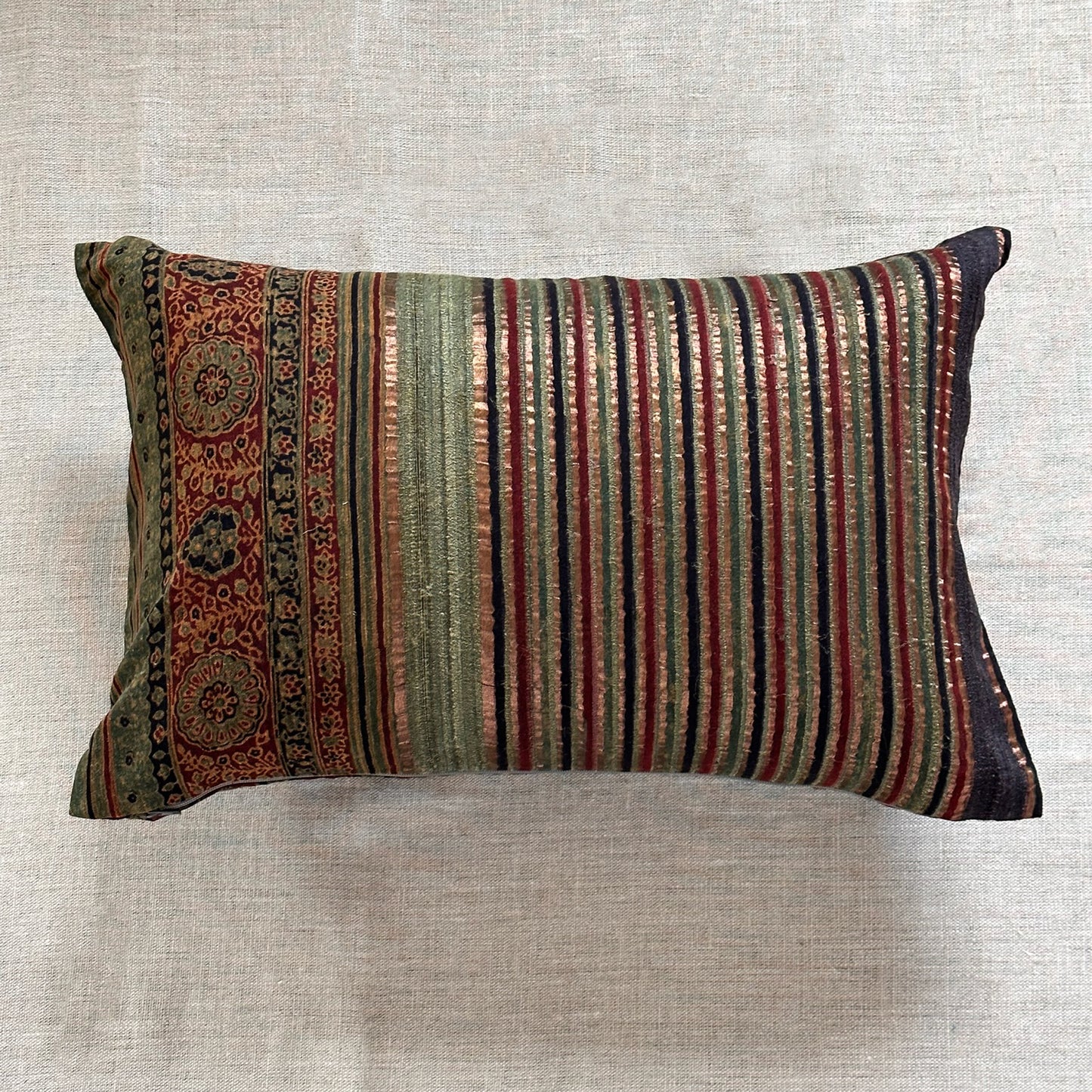 Woven / Block Printed Sari Pillow - 13x20 - India - 224a