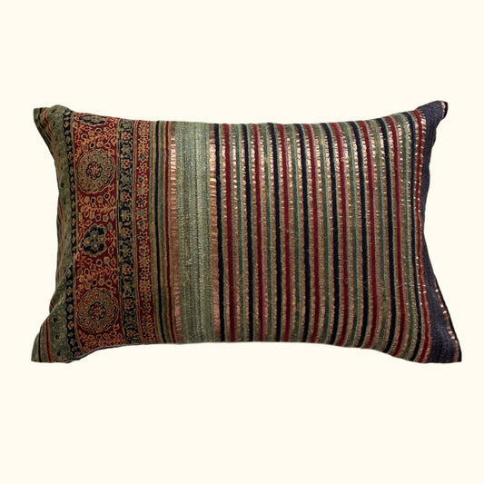 Woven / Block Printed Sari Pillow - 13x20 - India - 224a