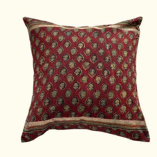 Woven / Block Printed Sari Pillow - 20x20 - India - 225b