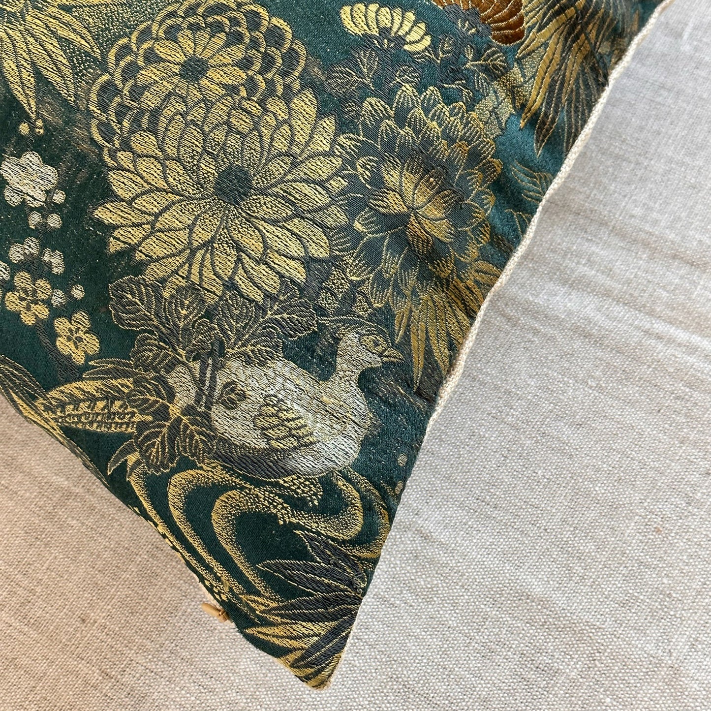 Antique Silk Brocade Pillow - 16x24 - Japan - 2571d