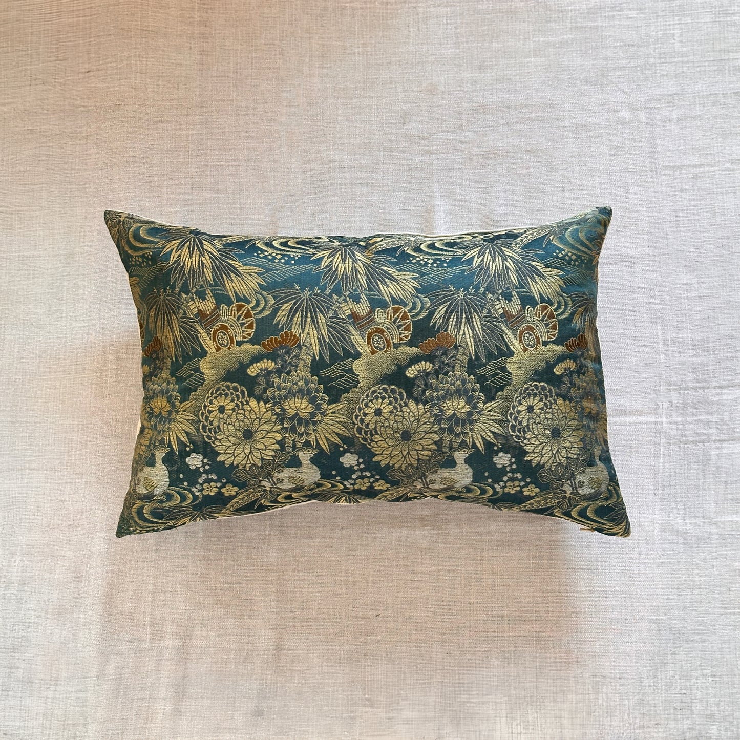 Antique Silk Brocade Pillow - 16x24 - Japan - 2571e