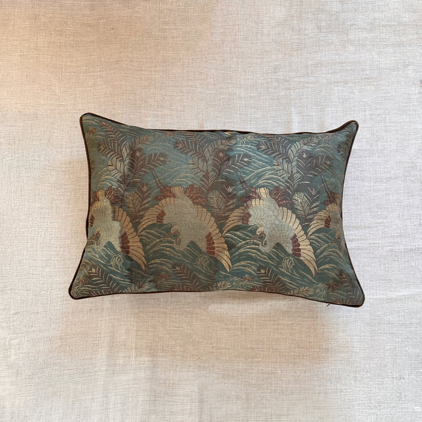 Antique Silk Brocade Pillow - 16x24 - Japan - 2572c