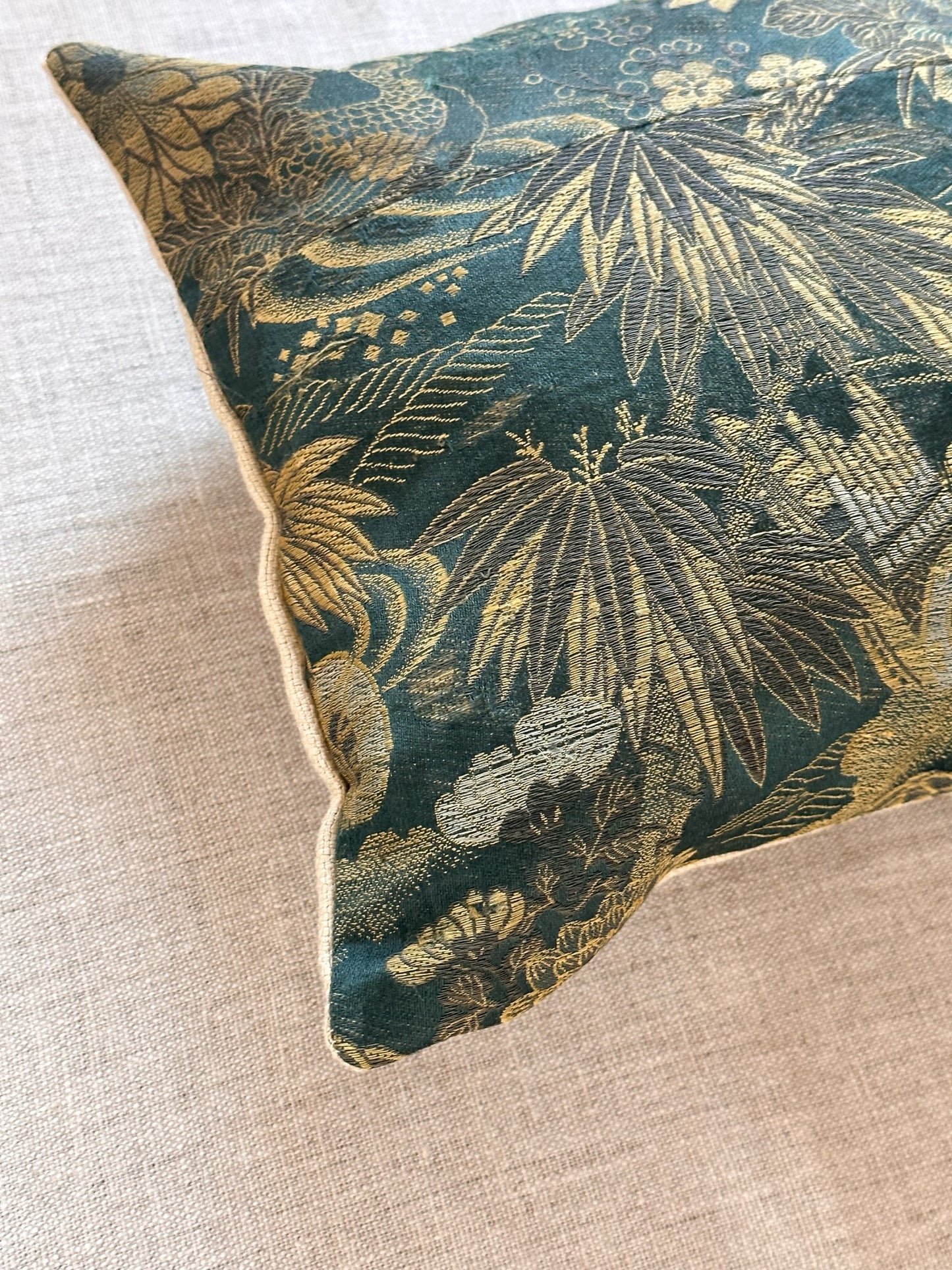 Antique Silk Brocade Pillow - 11x17 - Japan - 2573b