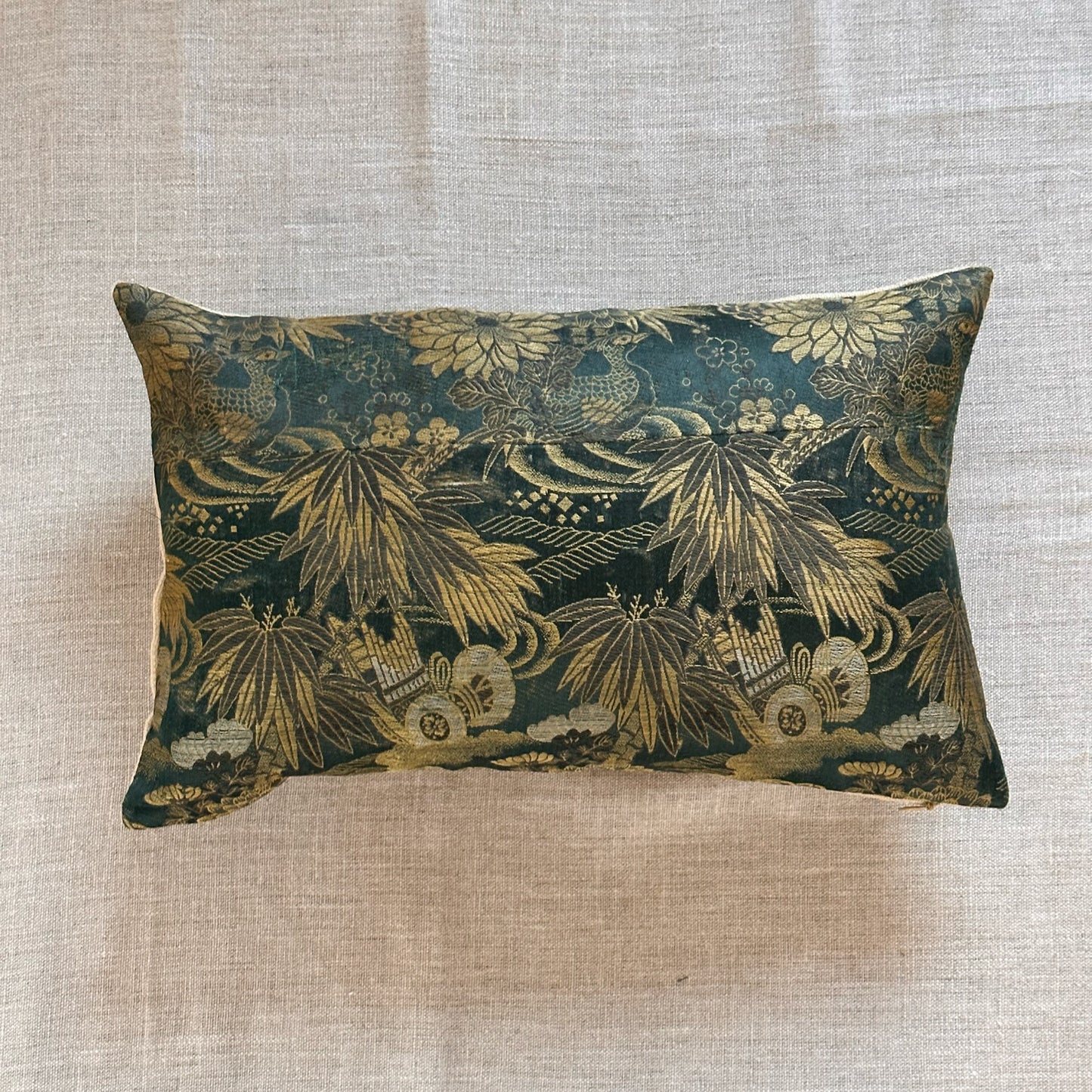 Antique Silk Brocade Pillow - 11x17 - Japan - 2573b