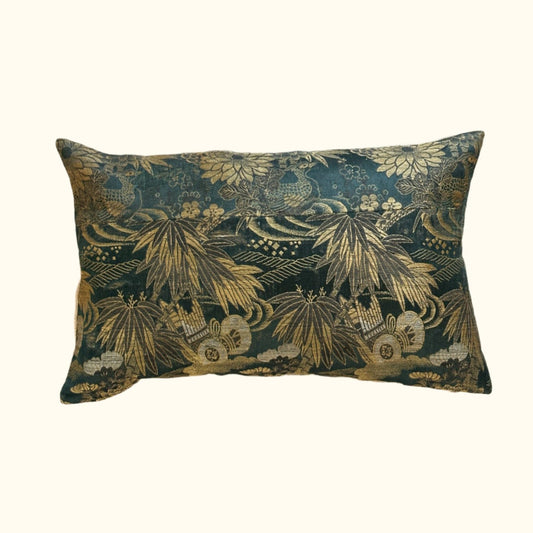 Antique Silk Brocade Pillow - 11x17 - Japan - 2573b