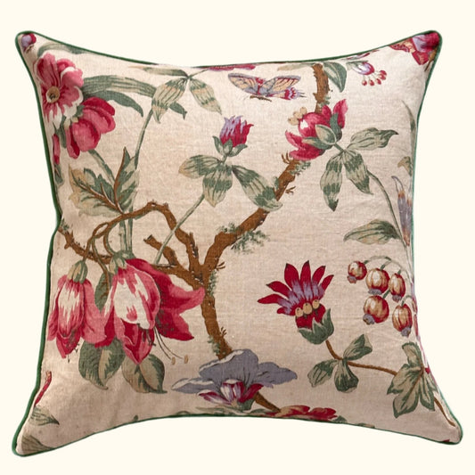 Vintage Linen Floral Pillow - 24x24 - England - 259a