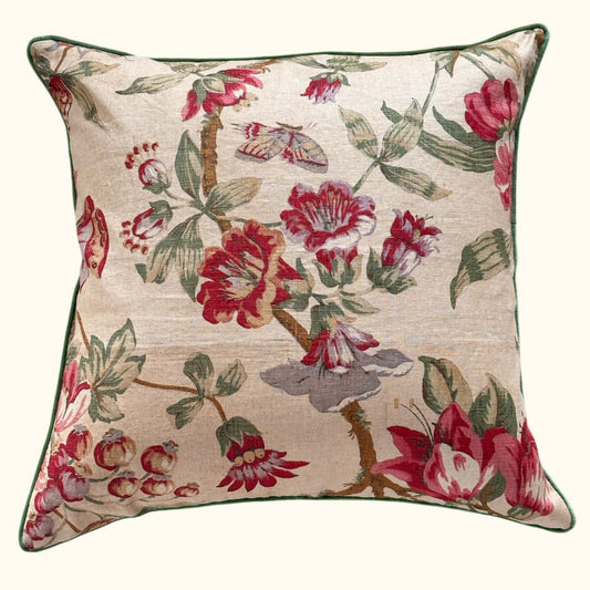 Vintage Linen Floral Pillow - 24x24 - England - 259b