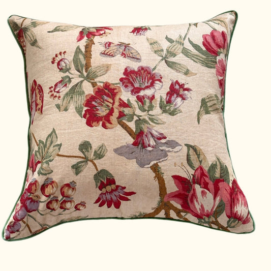 Vintage Linen Floral Pillow - 24x24 - England - 259c