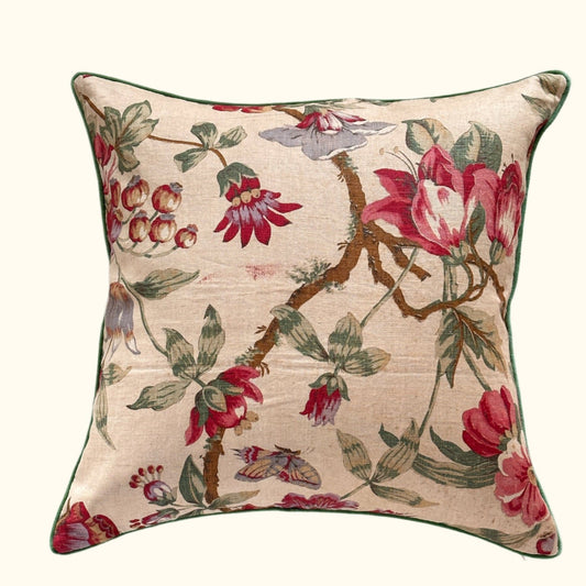 Vintage Linen Floral Pillow - 24x24 - England - 259d