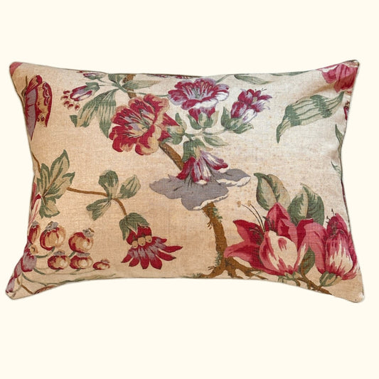 Vintage Linen Floral Pillow - 16x24 - England - 259e