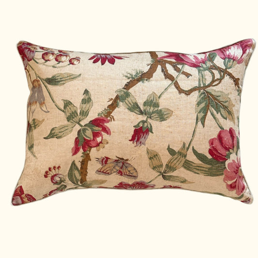 Vintage Linen Floral Pillow - 16x24 - England - 259f