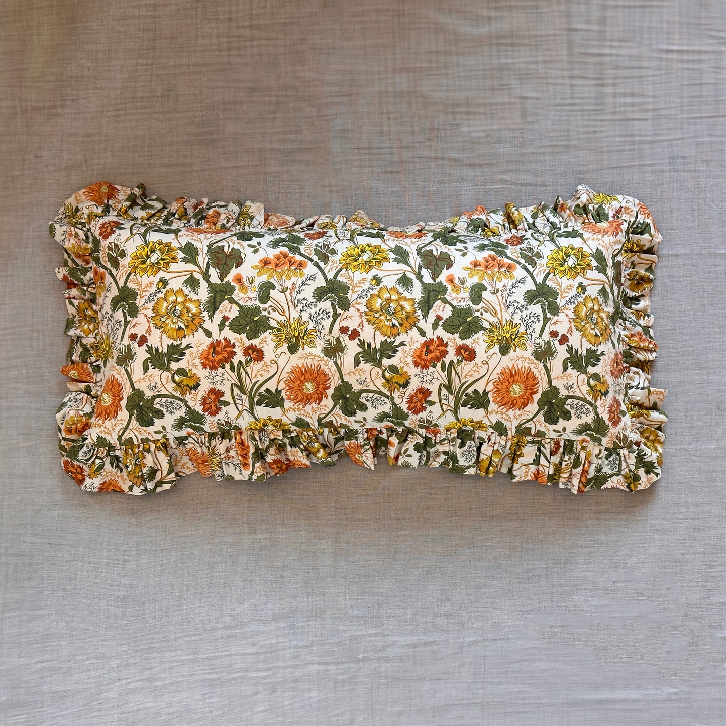 1970's Floral Print Pillow - 16x36 - USA - 2792a