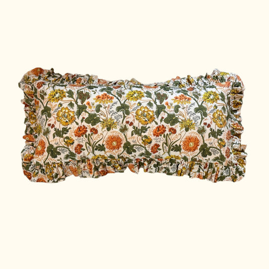 1970's Floral Print Pillow - 16x36 - USA - 2792a