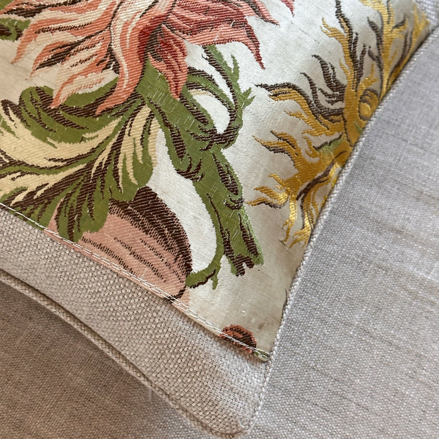 Vintage Silk Brocade Pillow - 11x17 - France - 294a