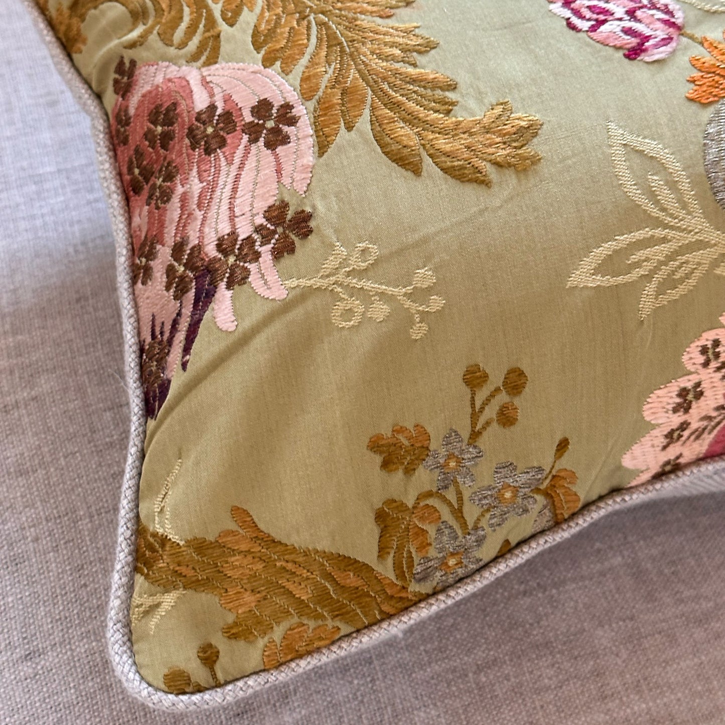 Vintage Silk Brocade Pillow - 11x17 - France - 295a