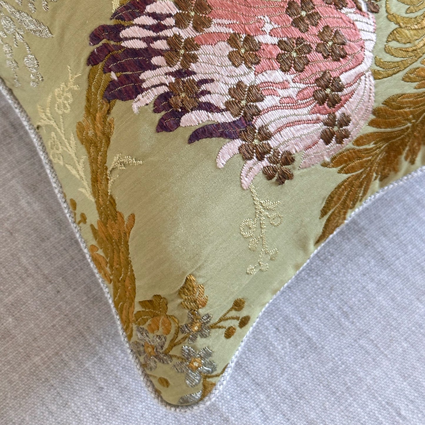 Vintage Silk Brocade Pillow - 11x17 - France - 295a