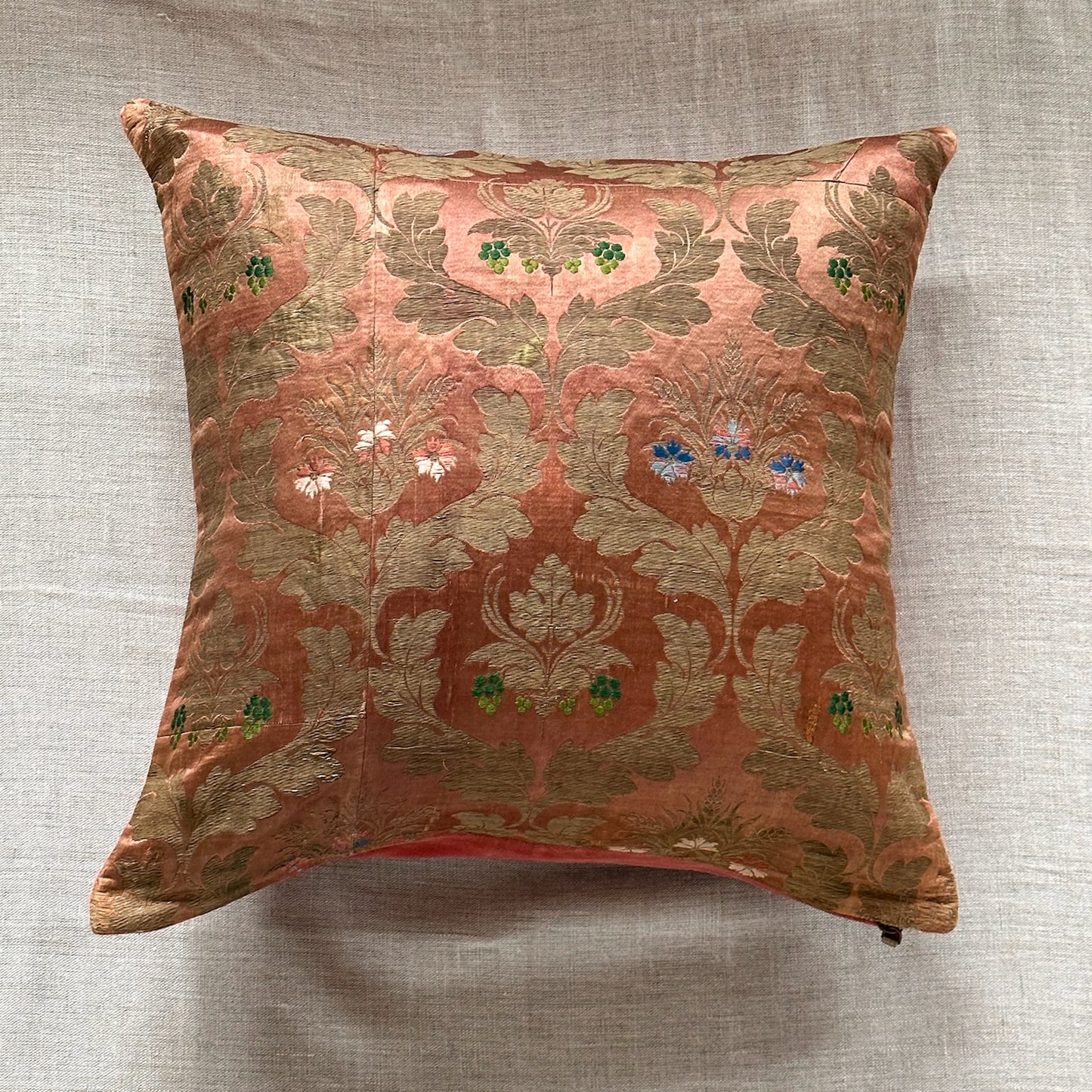 Antique Austrian Silk Damask Pillow - 20x20 - Europe - 348b