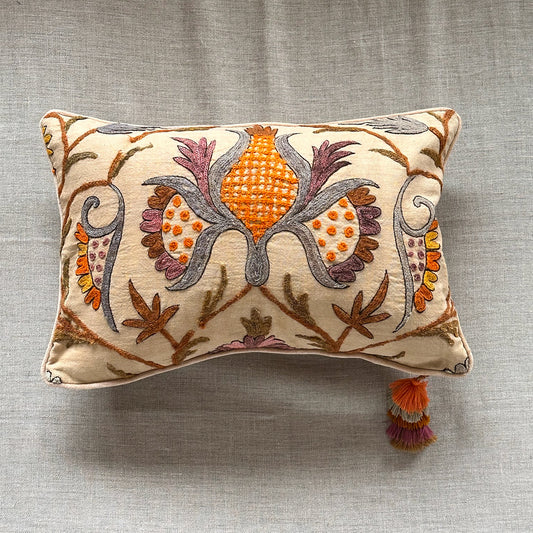 Antique Crewel Embroidery Pillow - 13x20 - England - 352b