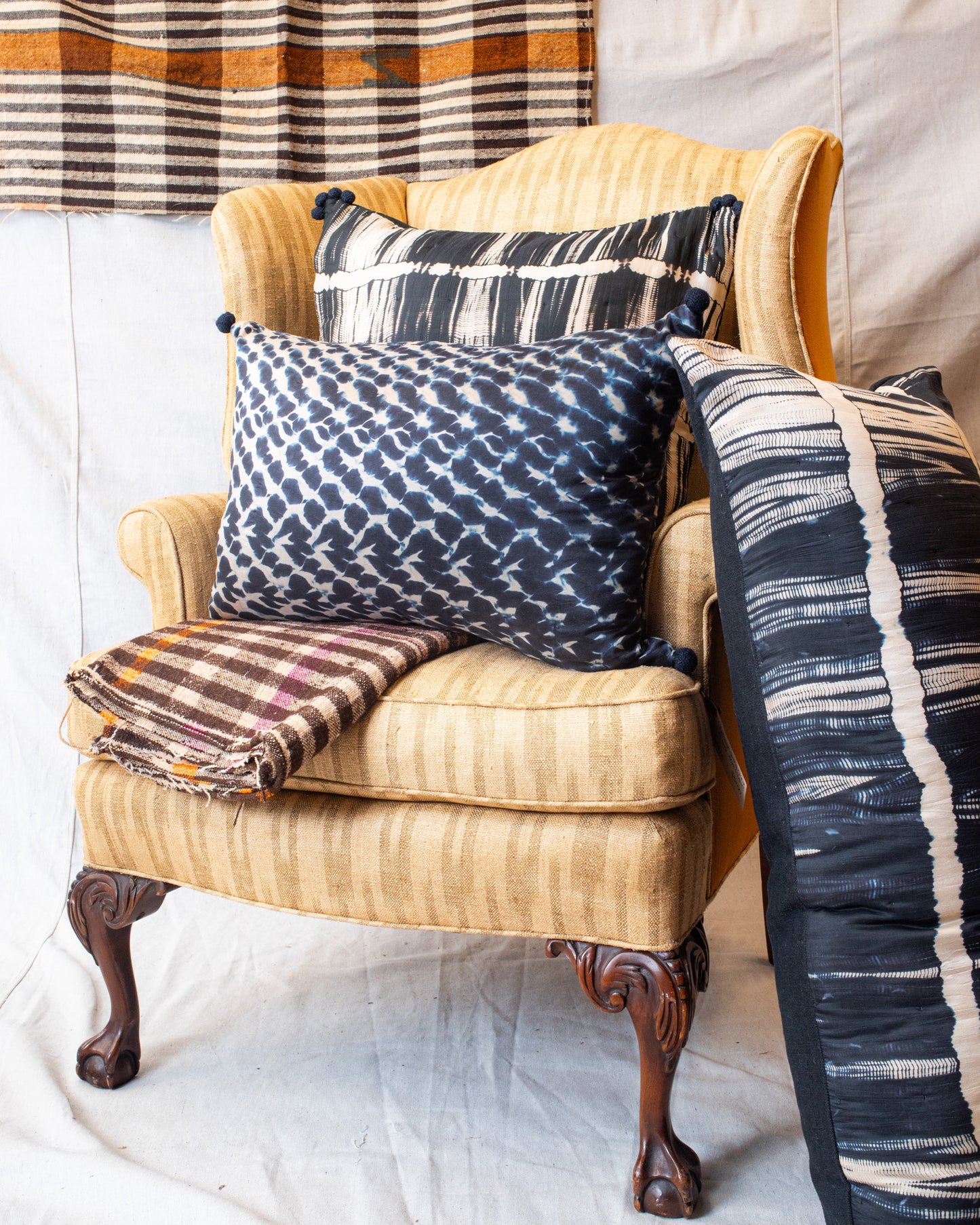 Shibori Waves-16x36-Indigo Silk Pillow