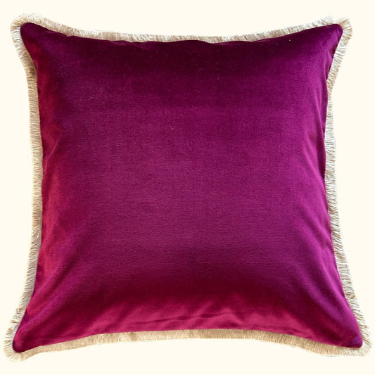 Merlot Cotton Velvet with Fringe Pillow - 24" x 24" - USA