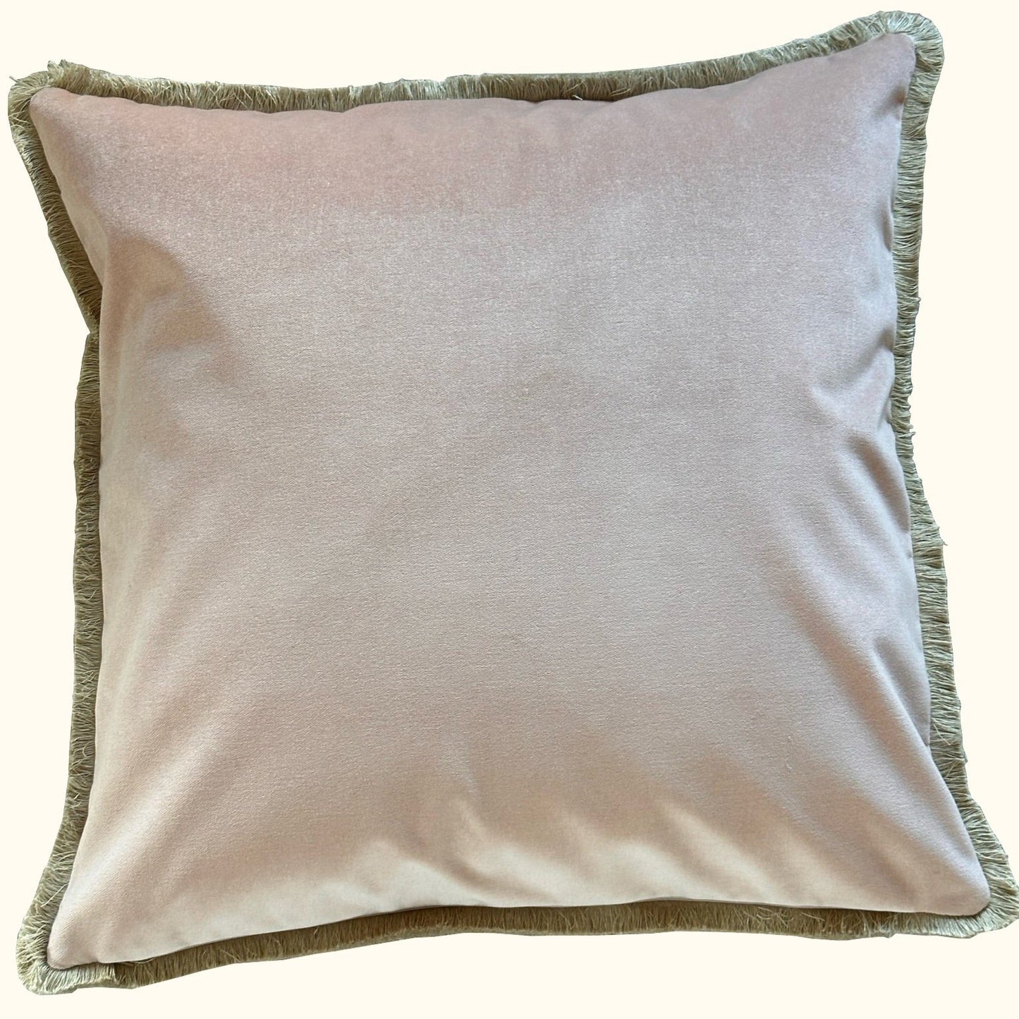 Dusty Rose Cotton Velvet with Fringe Pillow - 24" x 24" - USA