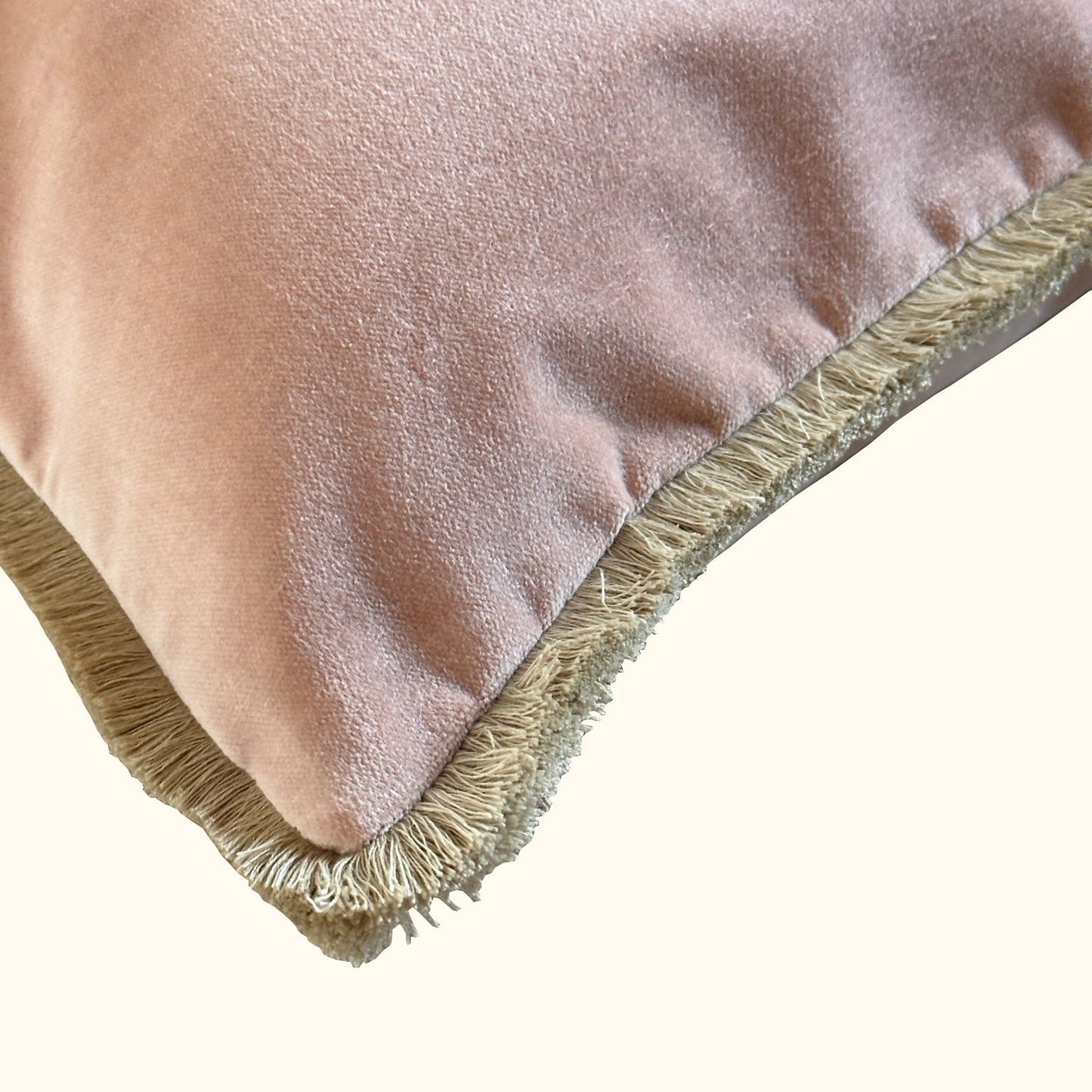 Dusty Rose Cotton Velvet with Fringe Pillow - 24" x 24" - USA