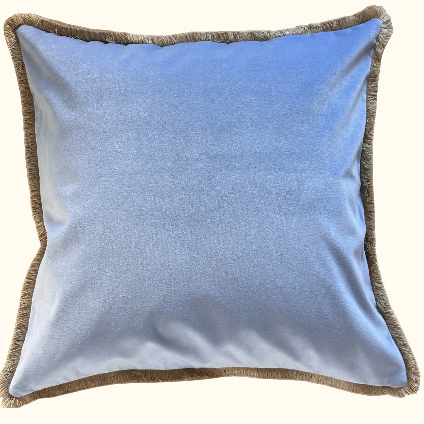 Baby Blue Cotton Velvet with Fringe Pillow - 24" x 24" - USA