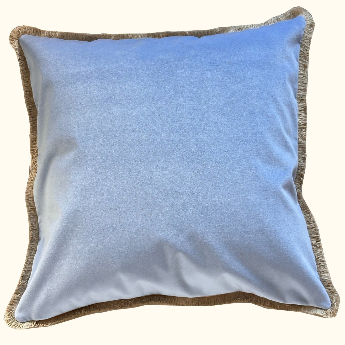 Baby Blue Cotton Velvet with Fringe Pillow - 24" x 24" - USA