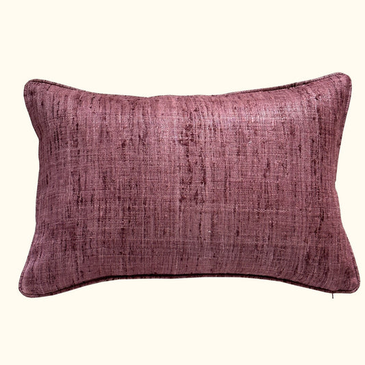 Misty Plum Wild Silk with Piping Pillow - 16" x 24" - India