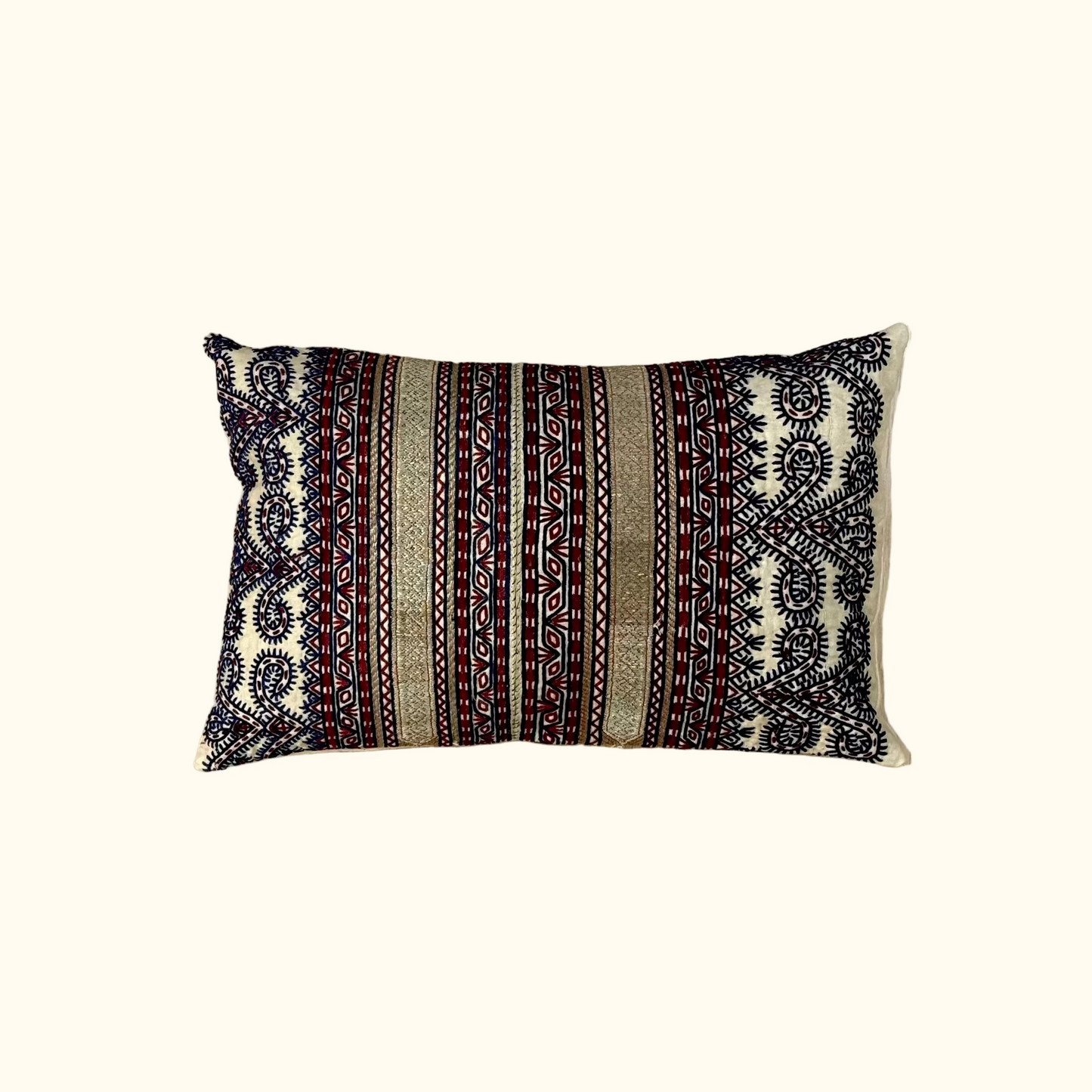 Vintage Hand Embroidery Pillow - 11" x 17" - Afghanistan - 337a