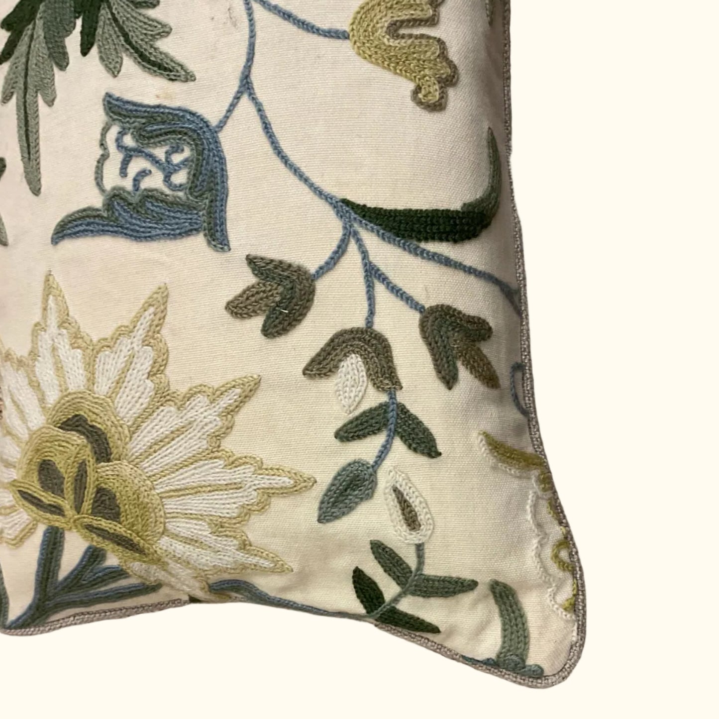 Vintage Crewel Wool Embroidery Pillow - 11" x 17" - 565a